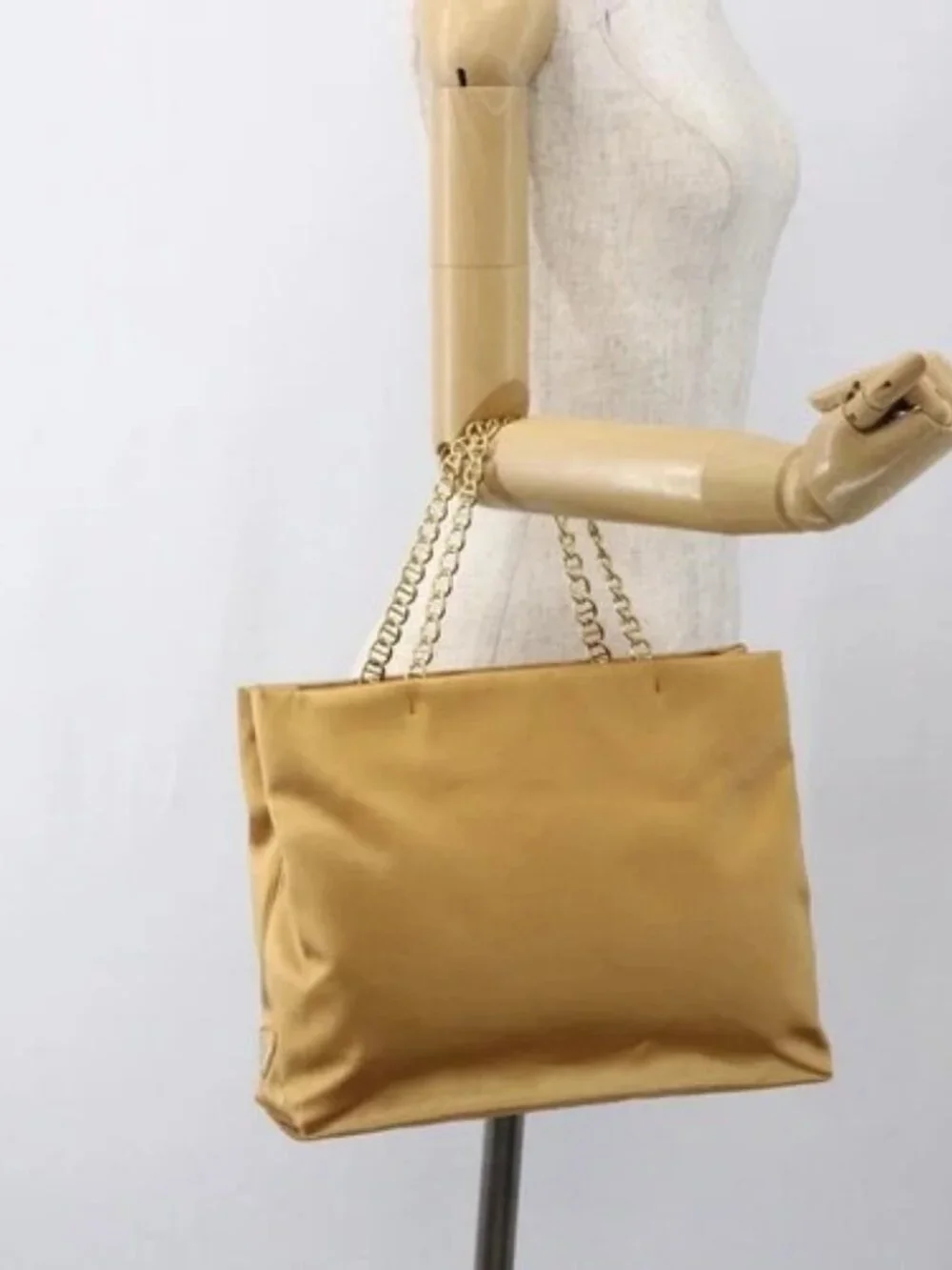 PRADA Chain Hand Bag Satin Gold Auth 170010 - Picture 14 of 16